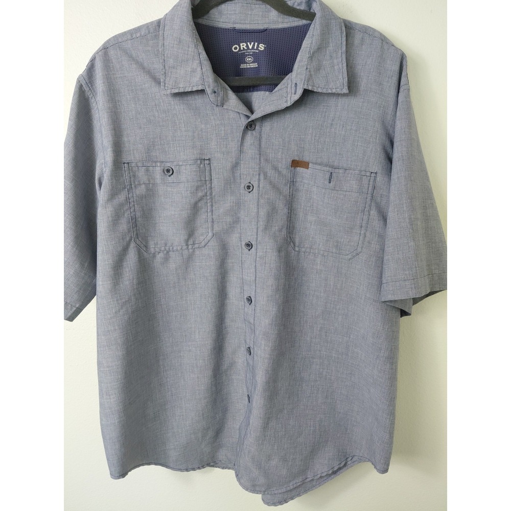 Orvis Camp Shirt Short Travel Hiking Sleeve Button Up Navy Sz XXL casual Golf